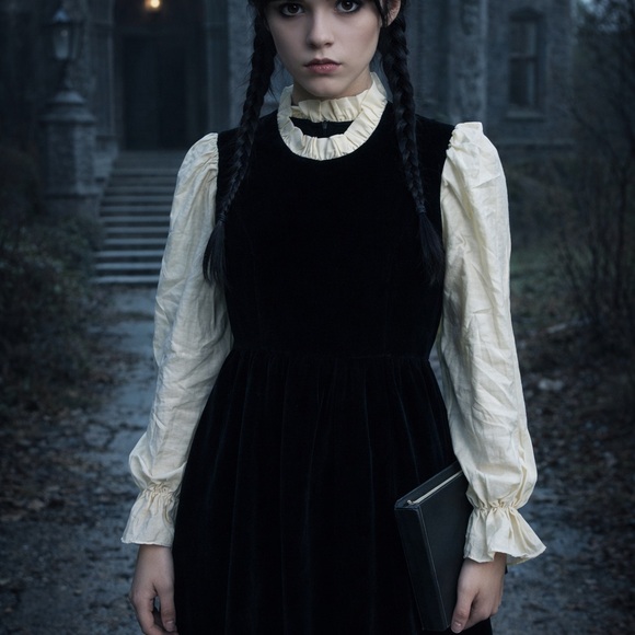 J.ING Dresses & Skirts - J.ING Black Velvet Dress with Cream Accents